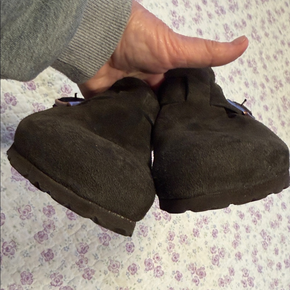 Birkenstock Dark Brown Suede Boston Clogs with Copper Buckles - Picture 6 of 6